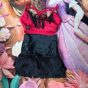 Chic Red and Black dance wear too with Fringe and bottom.